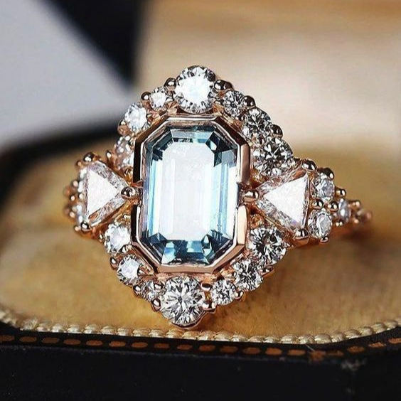 Vintage Blue Glass Crystal Ring