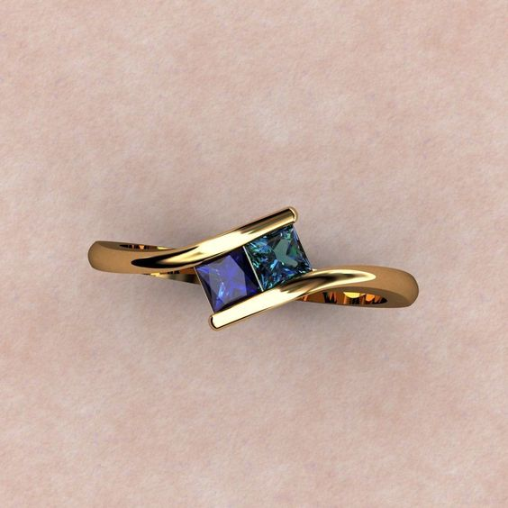 Vintage Blue & Green Crystal Gold Ring