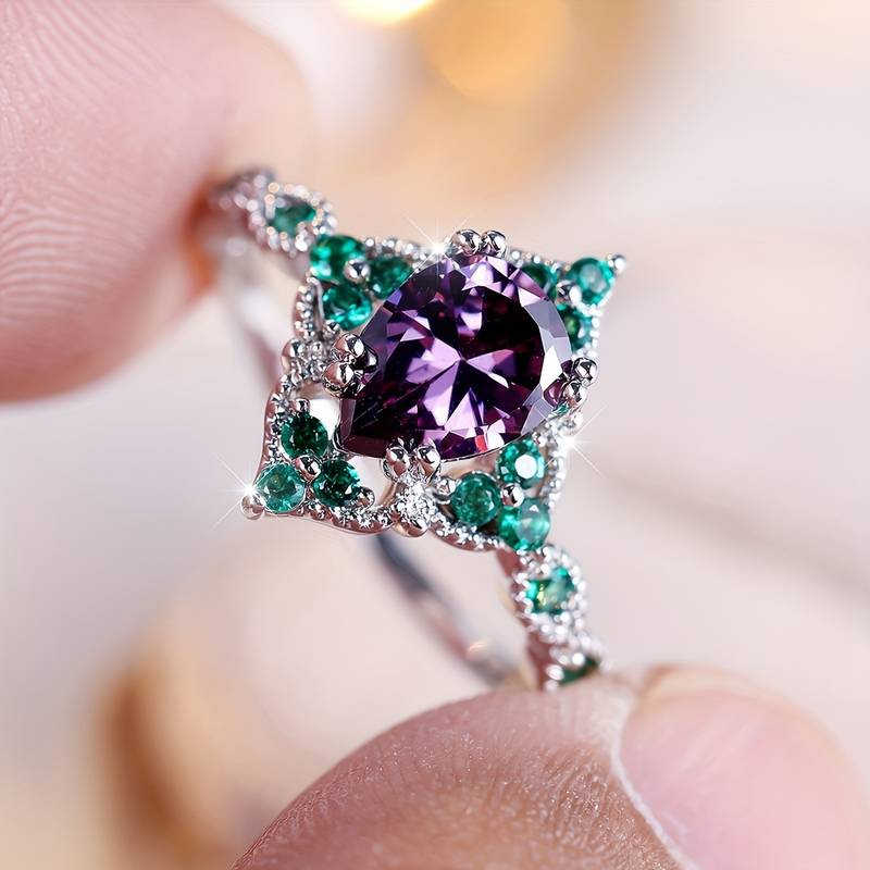 Vintage Green & Purple Zirconia Ring