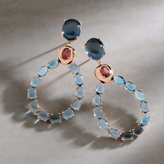 Vintage Blue Glass Hoop Earrings