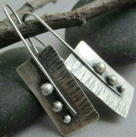 Vintage Rectangular Silvered Earrings