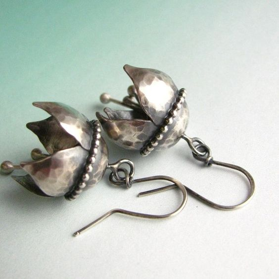 Vintage Silver Lotus Earrings