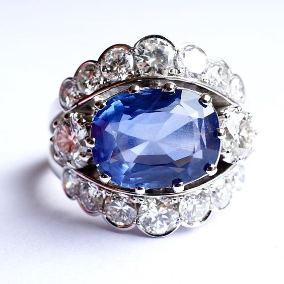 Vintage Blue Stone & Zirconia Ring