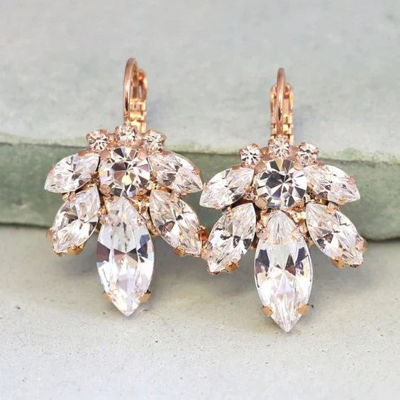 Vintage Pink Leaf Crystal Earrings