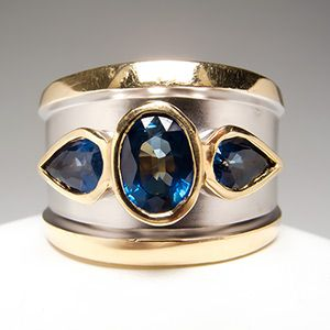 Vintage Gold & Silver Blue Inlaid Crystals Ring