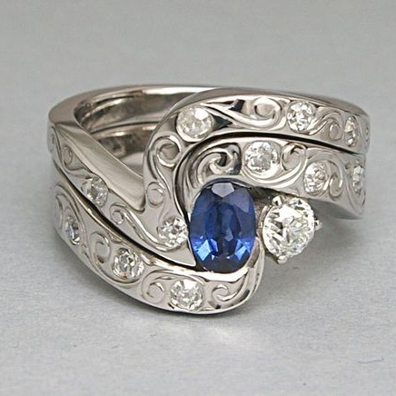 Vintage Spiral Silvered Bright Blue Ring