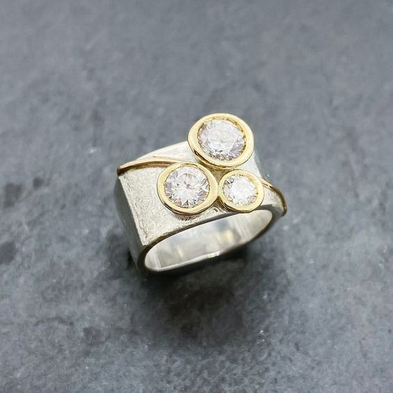 Vintage Triple Inlaid Crystal Silver Ring