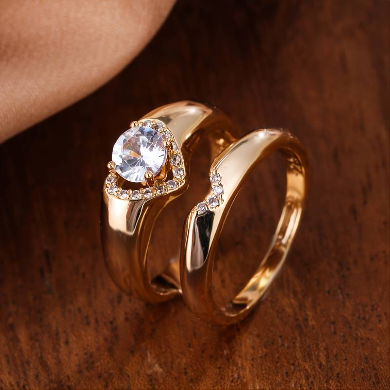 Vintage Golden Ring Set with Zirconia