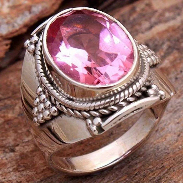 Vintage Pink Crystal Silver Ring