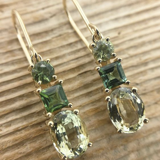 Vintage Green Glass Dangling Earrings