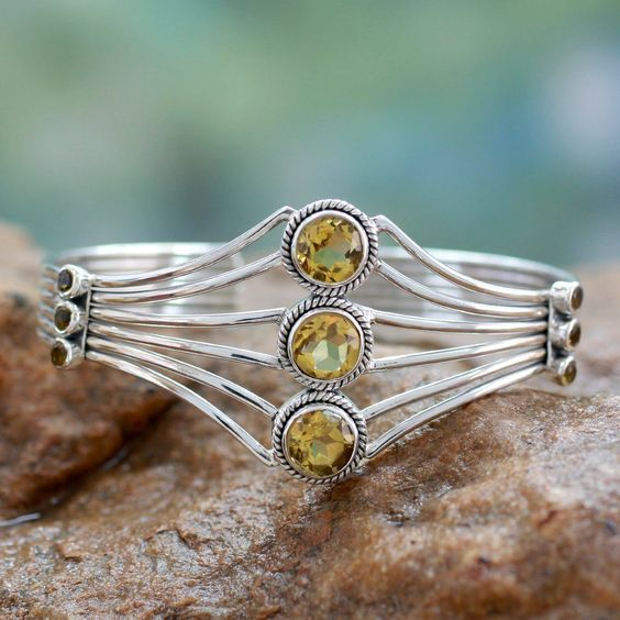 Vintage Layered Yellow Crystal Silver Bracelet