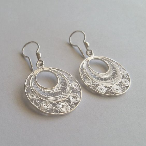 Vintage Crescent Hollow Silver Earrings