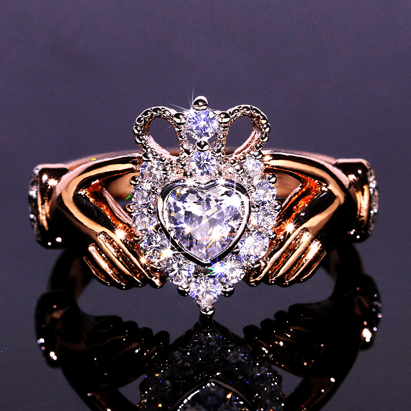 Vintage Rose Crystal Crown Ring