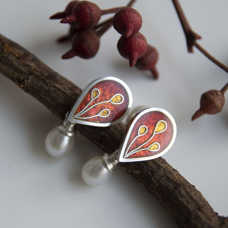 Vintage Enamel Pearl Silver Earrings