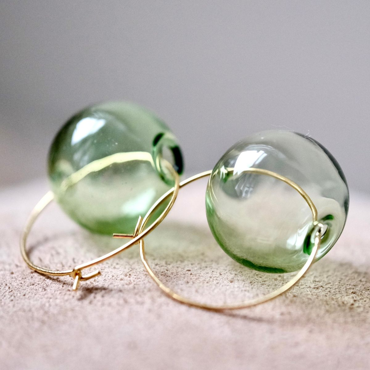 Vintage Green Sphere Gold Earrings