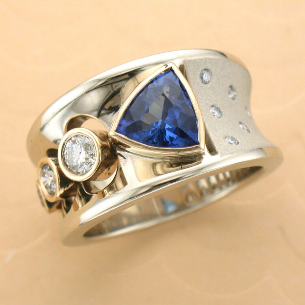 Vintage Silver & Blue Glass Ring