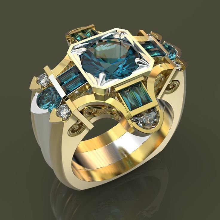 Vintage Blue Glass Gold Ring