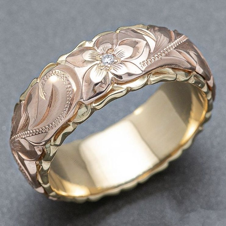 Vintage Rose Flower Gold Ring