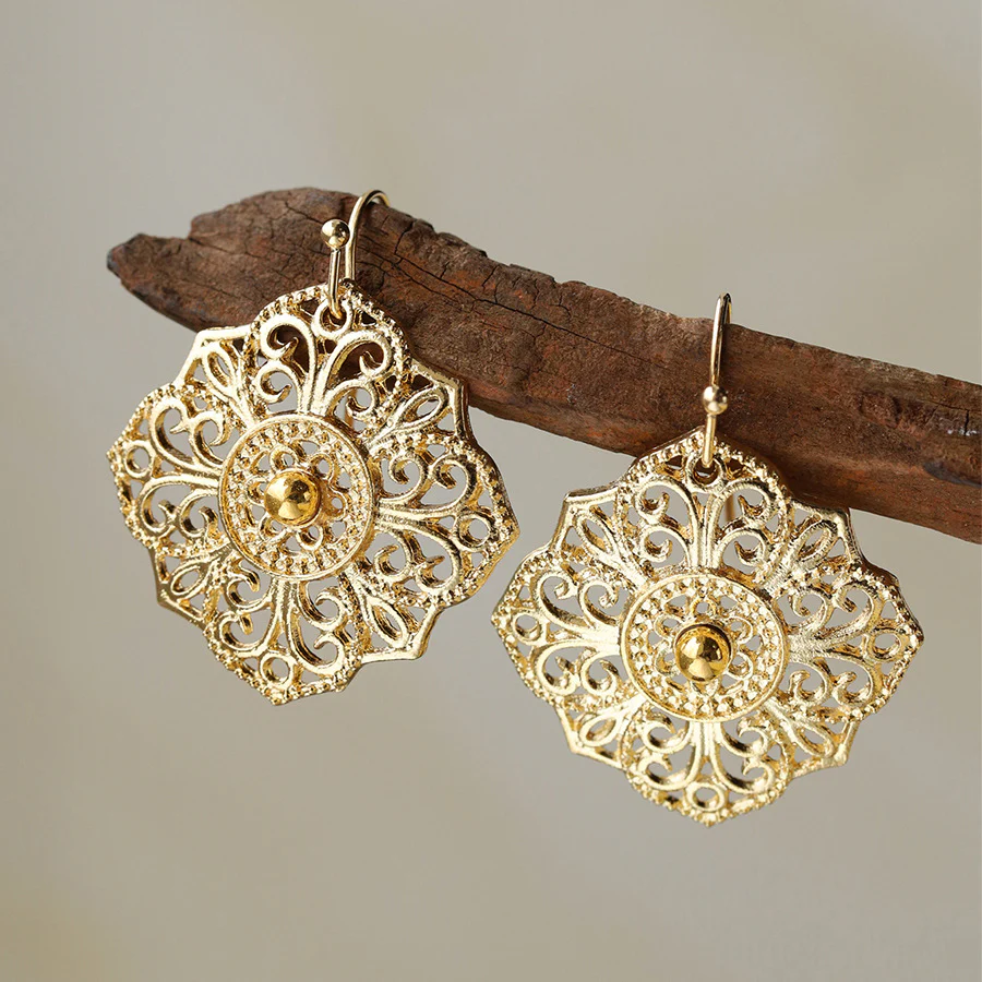 Vintage Mandala Golden Earrings