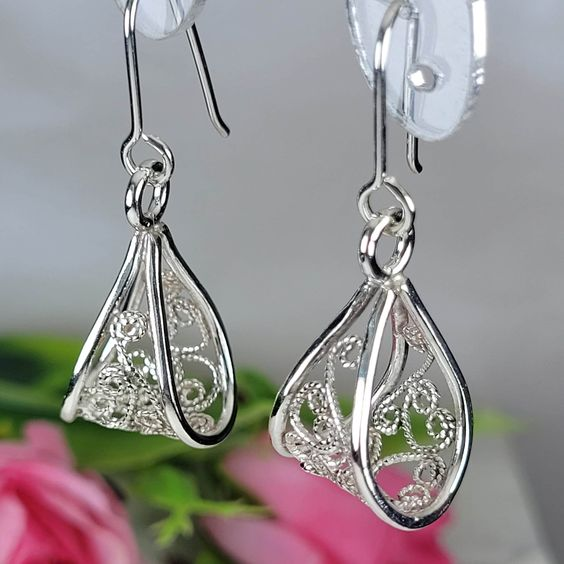 Vintage Silver Floral Basket Earrings