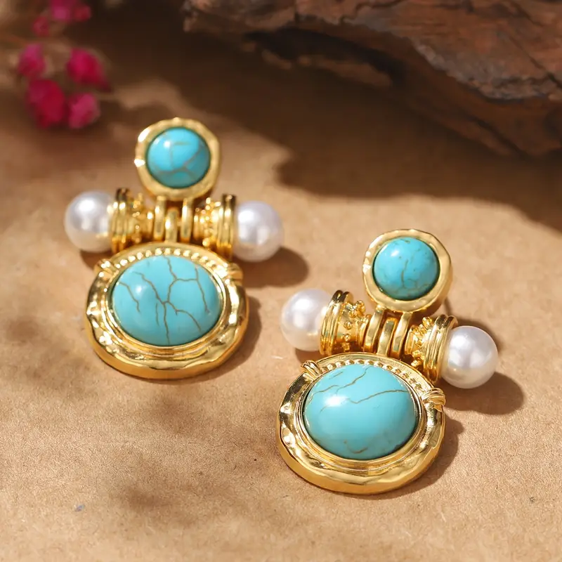 Vintage Opal Gold Earrings