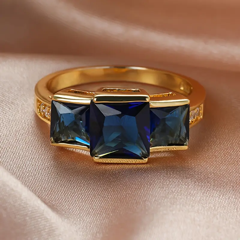 Vintage Blue Gold Glass Ring