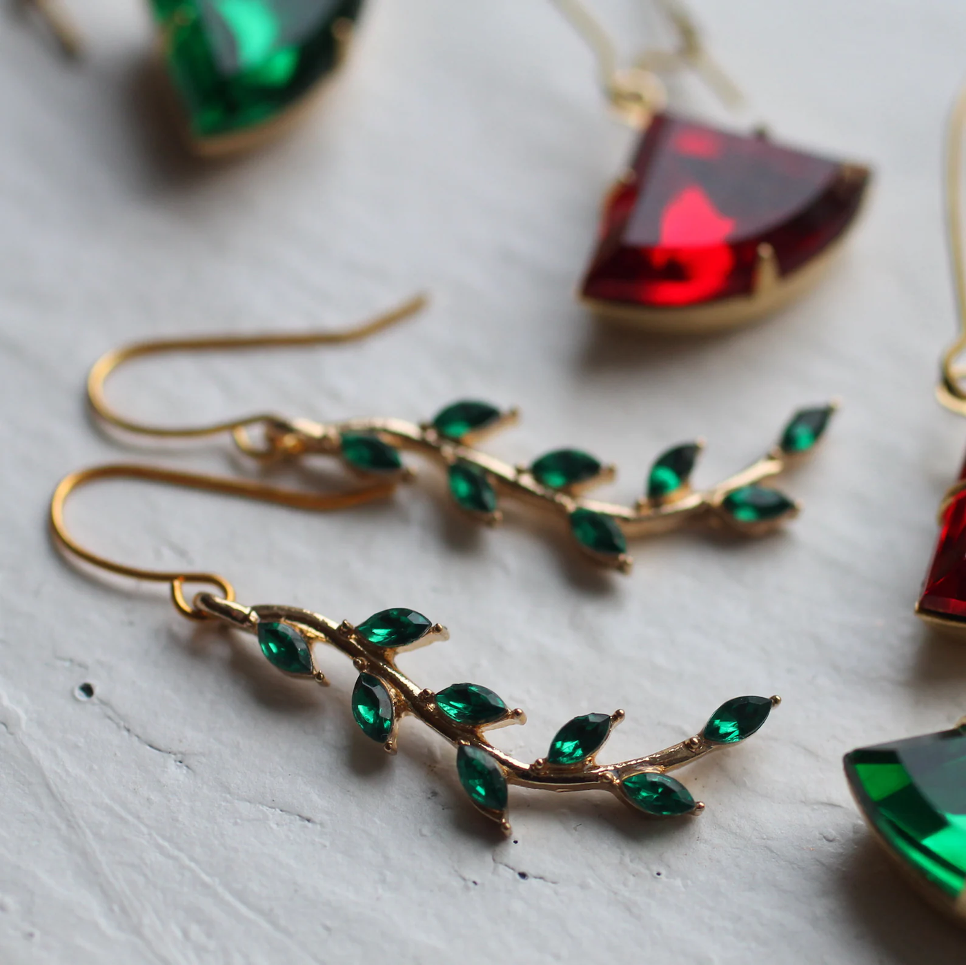 Vintage Golden Green Leaf Earrings
