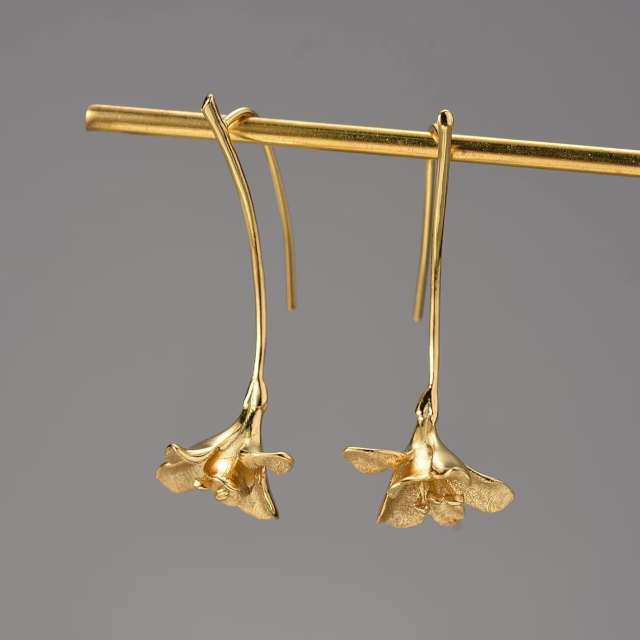 Vintage Dangling Golden Blossom Earrings