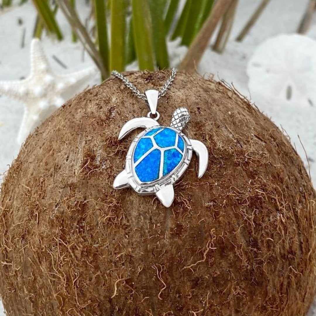 Blue Opal Sea Turtle Necklace