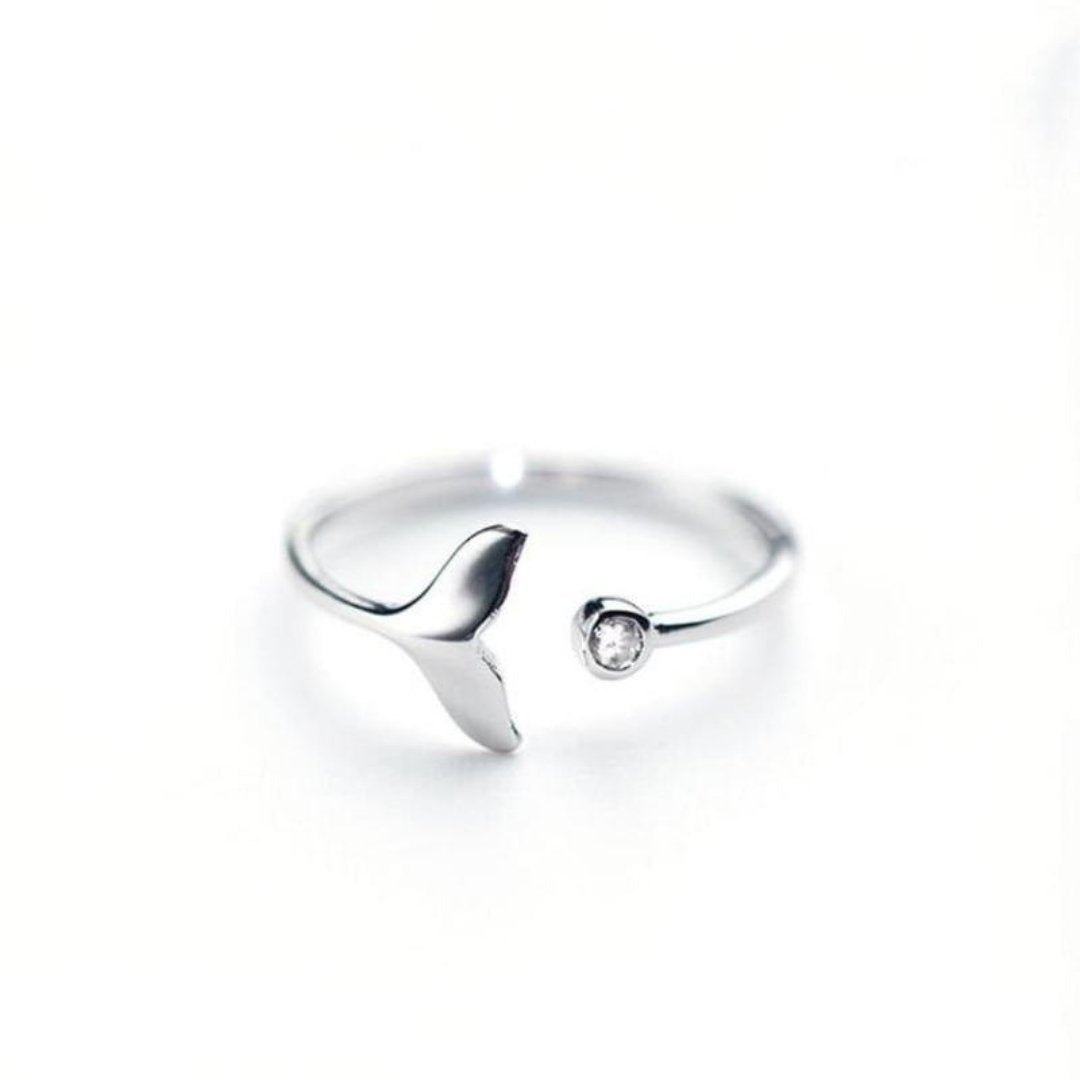 Dolphin Tail Ring in 925 Sterling Silver and Adjustable Zirconia