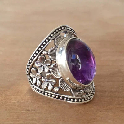 Purple Gemstone Flower Ring