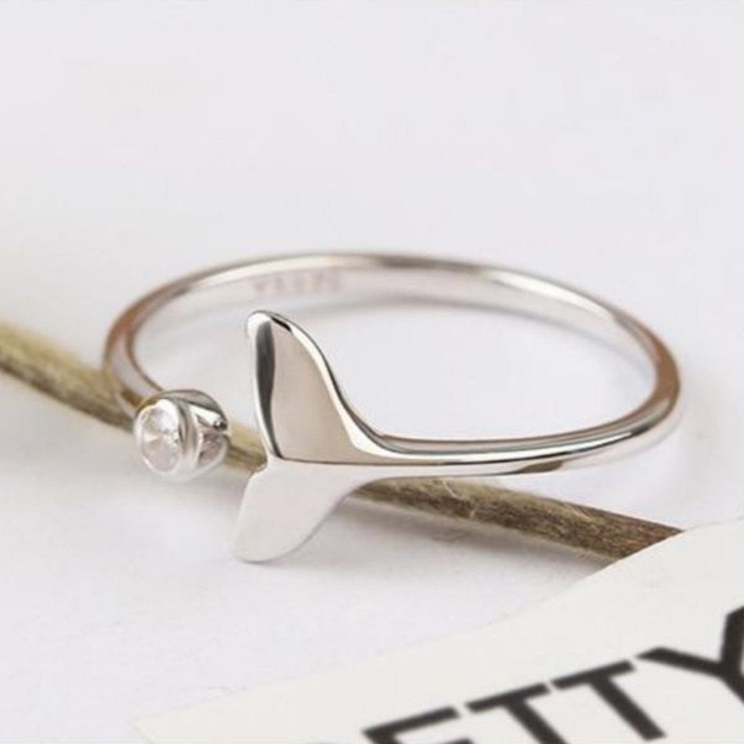 Dolphin Tail Ring in 925 Sterling Silver and Adjustable Zirconia