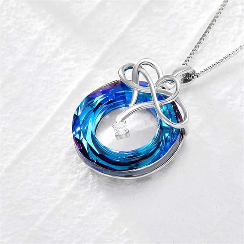 Infinite Love Necklace + Earrings Set with Blue Zirconia in 925 Sterling Silver