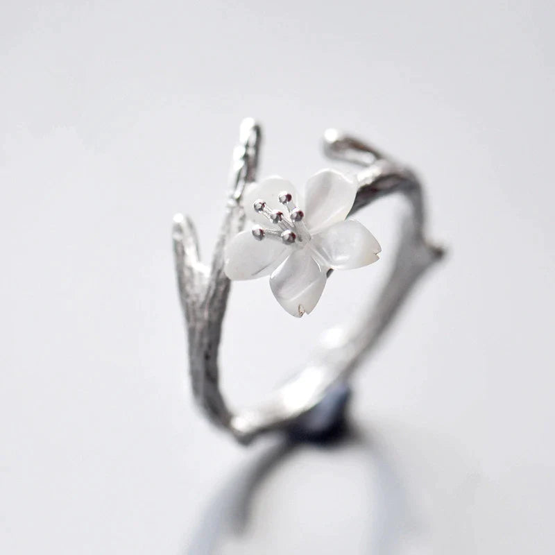White Blossom Silver Ring