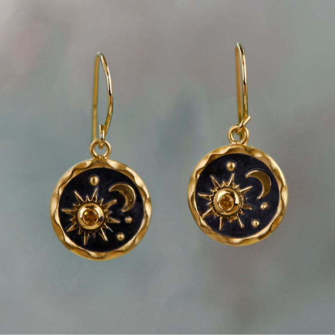 Sun and Moon Earrings in Gold and Silver