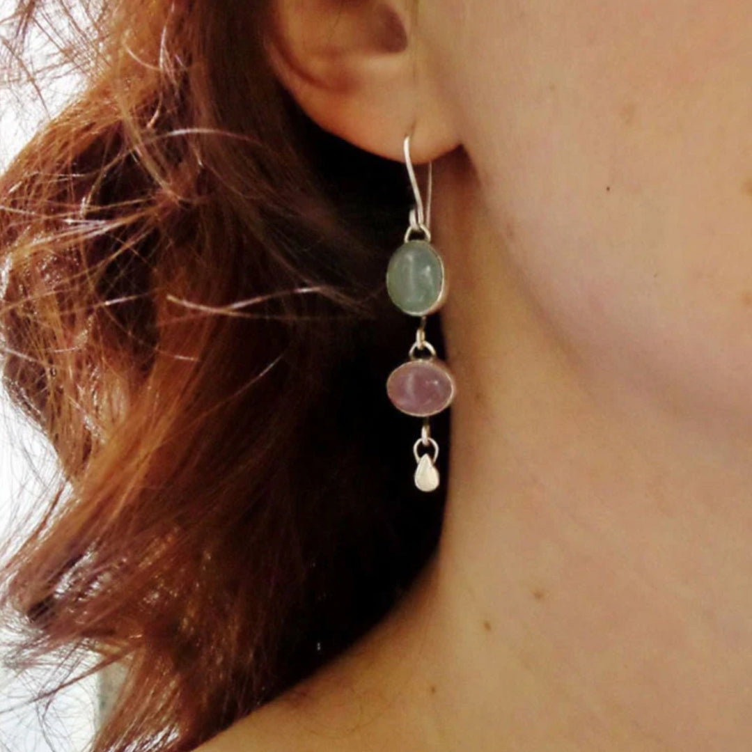 Silver Boho Bicolour Crystal Earrings