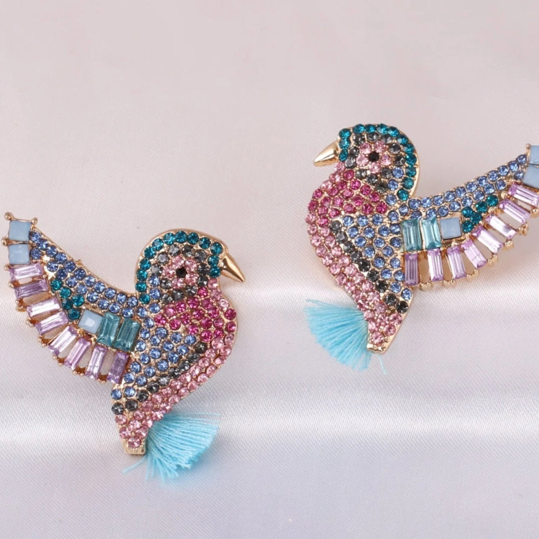 Multicoloured Zirconia Bird Earrings