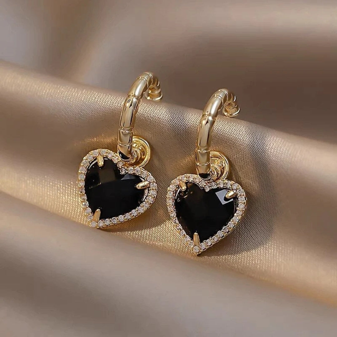 Black Heart Elegant Golden Earrings