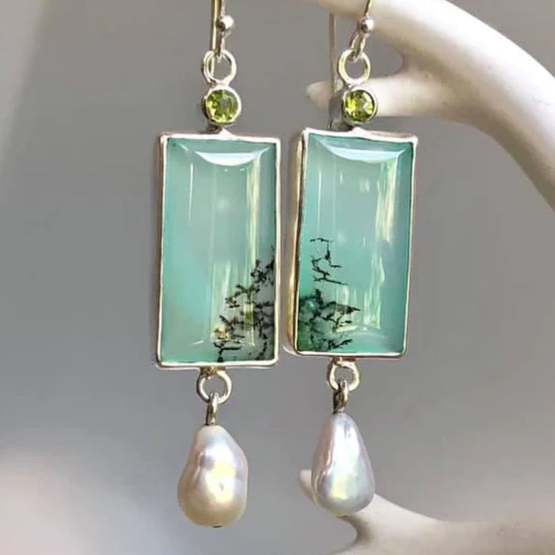 Vintage Turquoise Crystal Pearl Earrings