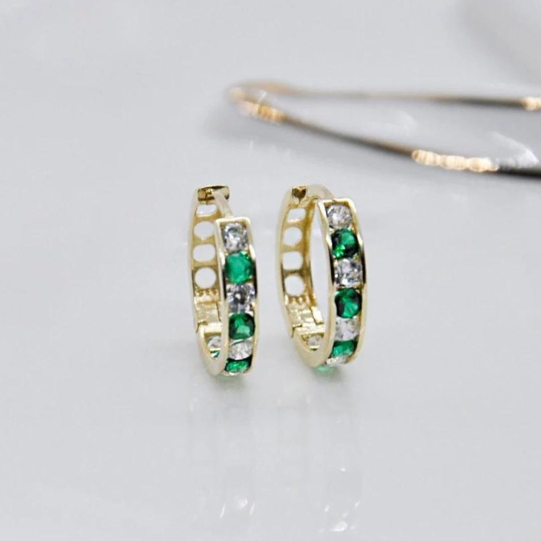 Green Crystal Earrings with Zirconia in Gold