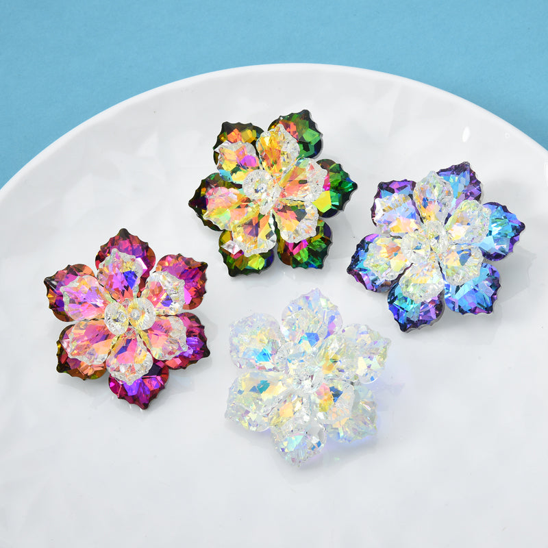 Shining Glass Flower Brooches