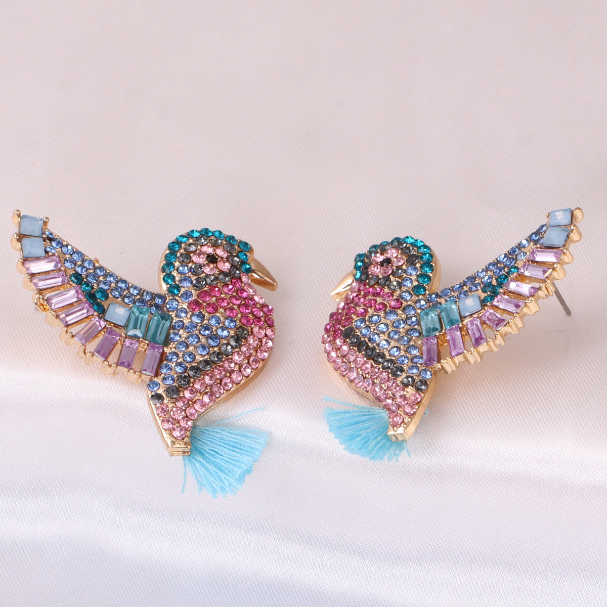 Multicoloured Zirconia Bird Earrings