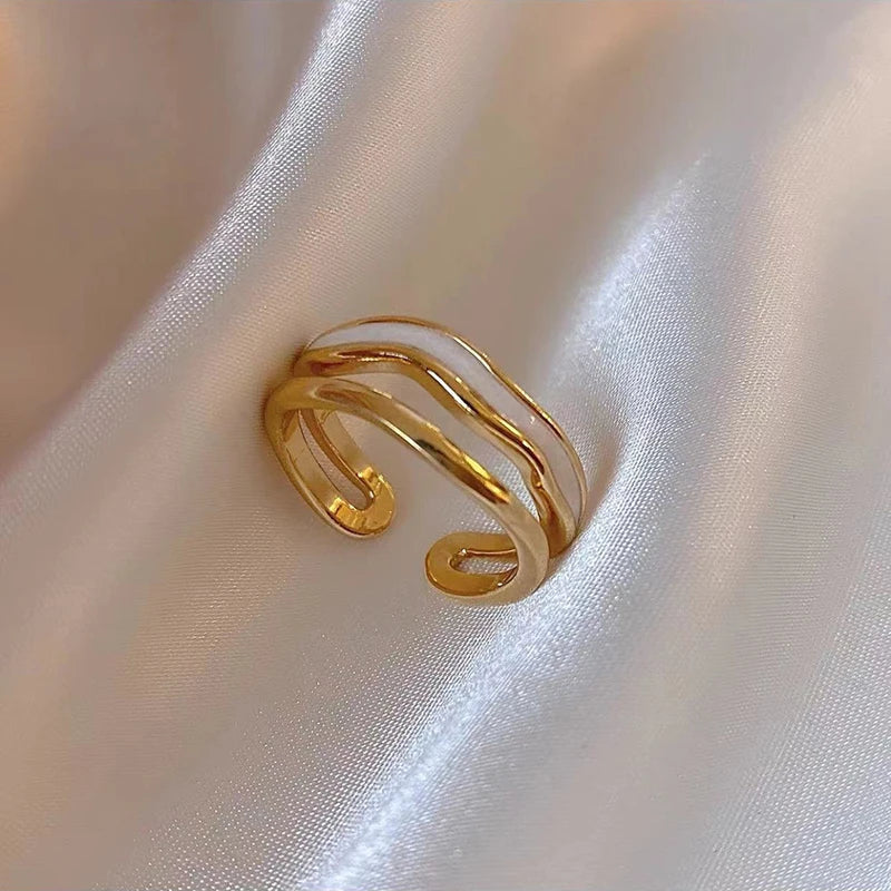 Double Ring with Golden White Enamel