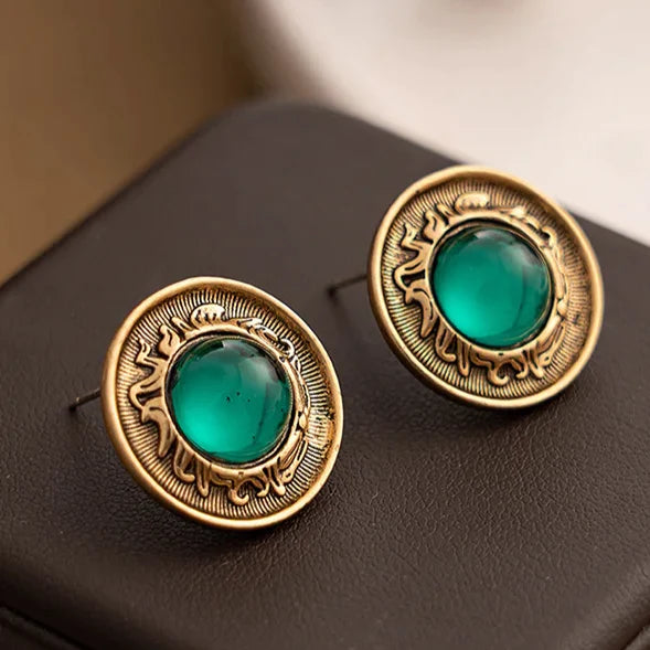 Vintage Turquoise Stone Golden Earrings