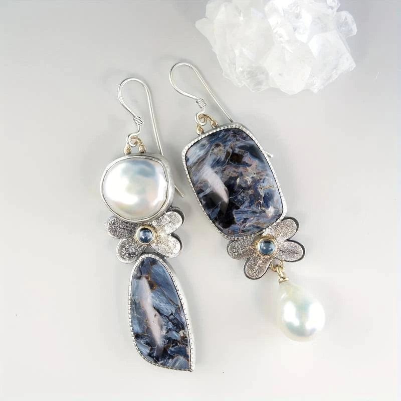 Vintage Blue Stone & Pearl Earrings