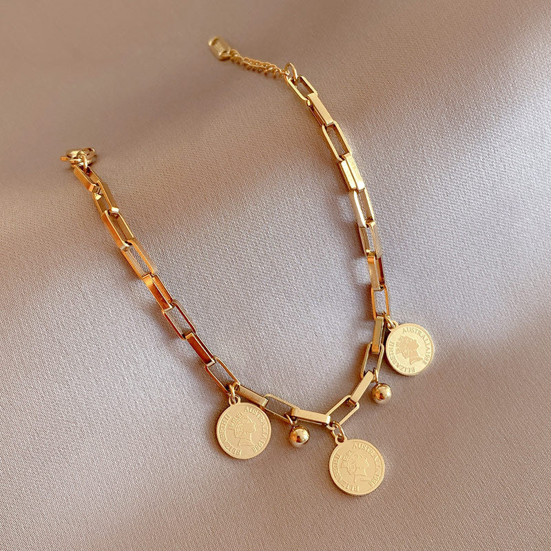 Adjustable Coin Bracelet in Gold