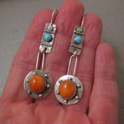 Boho Earrings with Orange and Blue Stones