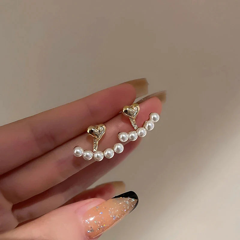 Gold Heart with Pearls Earrings