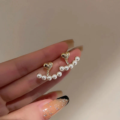 Gold Heart with Pearls Earrings