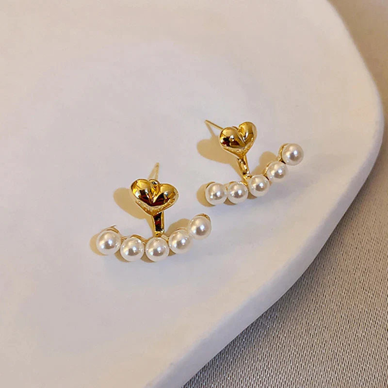 Gold Heart with Pearls Earrings